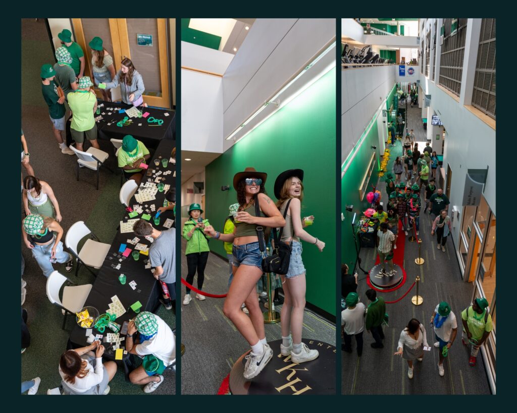 Students in green enjoy All that Glitters event in CSU Recreation Center.