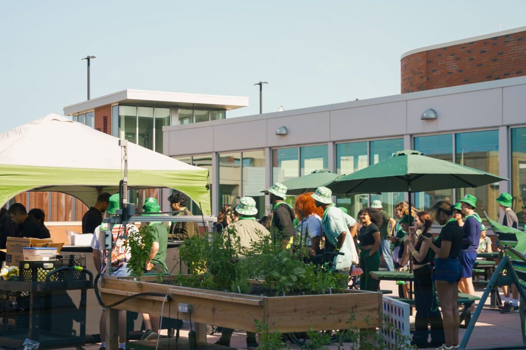 Students enjoy All that Glitters event on the CSU rooftop of the recreation center.