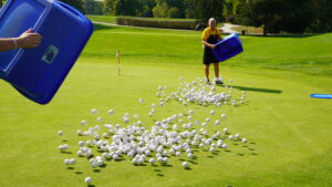 Cleveland State recreation staff preparing golf ball drop fundraising activity